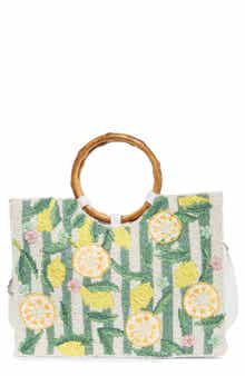 Lemon Beaded Ring Handle Tote Bag