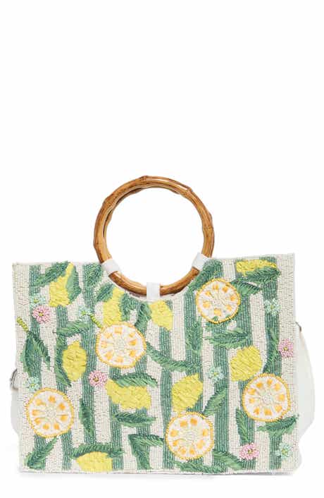 Collection XIIX Lemon Beaded Ring Handle Tote Bag