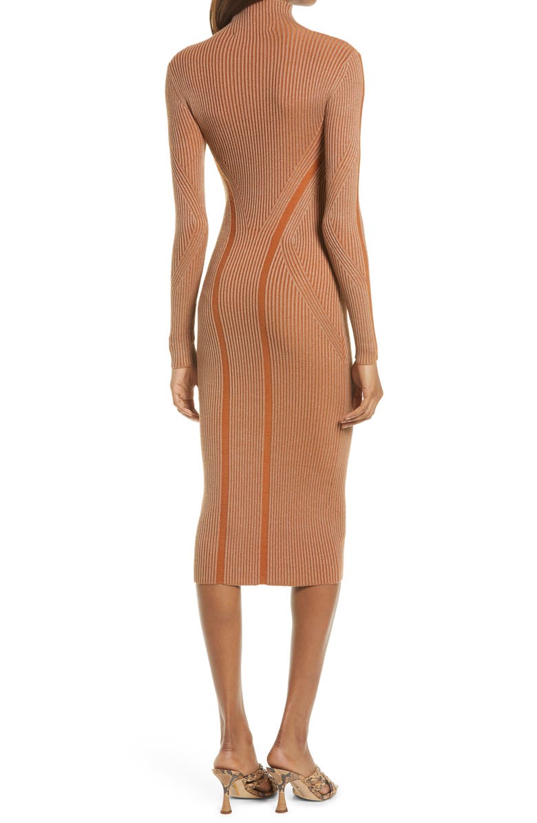 French Connection Simona Long Sleeve Rib Sweater Dress, Alternate, color, Glazed Ginger/ Camel