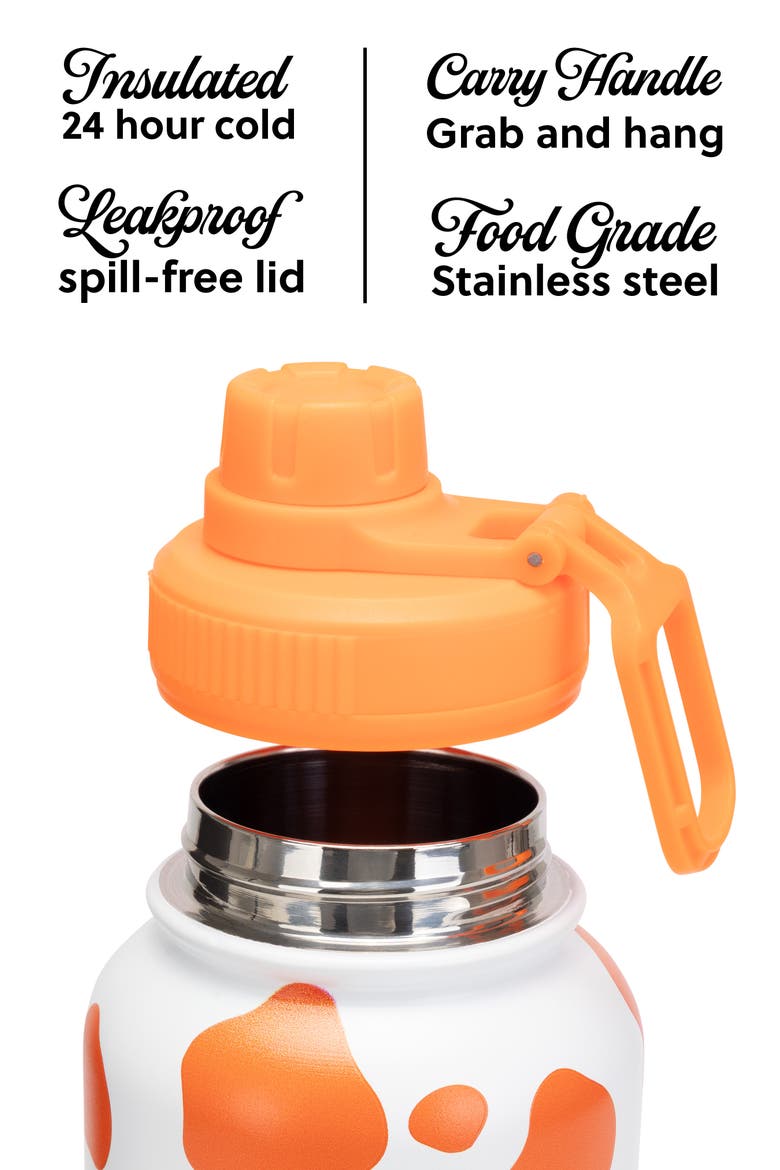 32oz Hydration Double Walled Insulated Stainless Steel Bottle, Alternate, color, Orange Cow