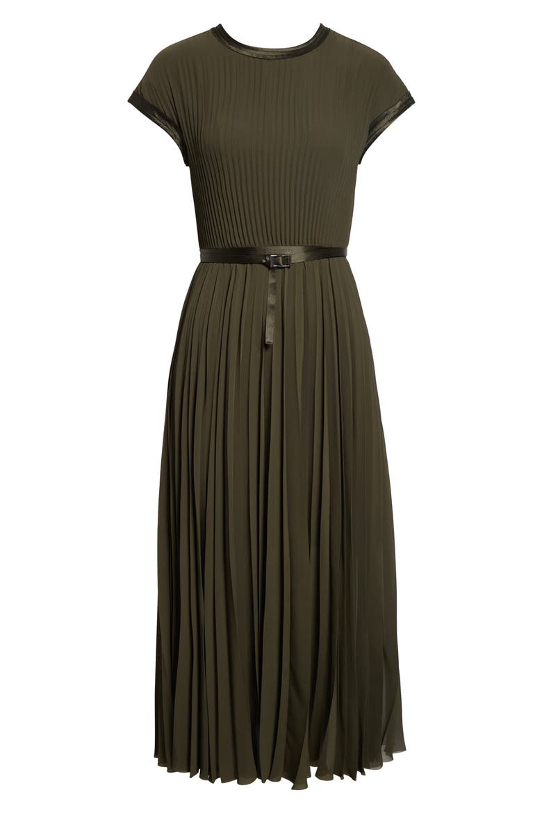 Pleated Chiffon Midi Dress, Alternate, color, HUNTER GREEN