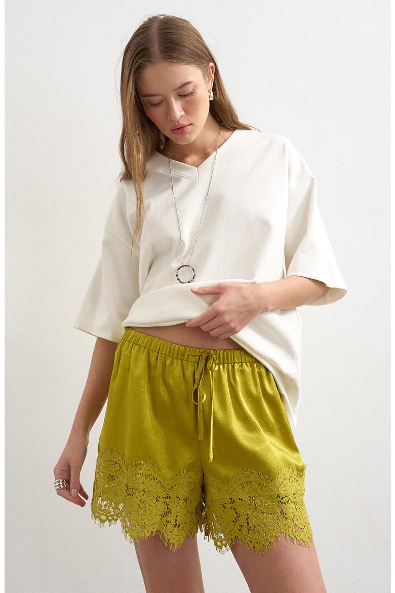Crinkle Satin & Lace Shorts, Main, color, YELLOW