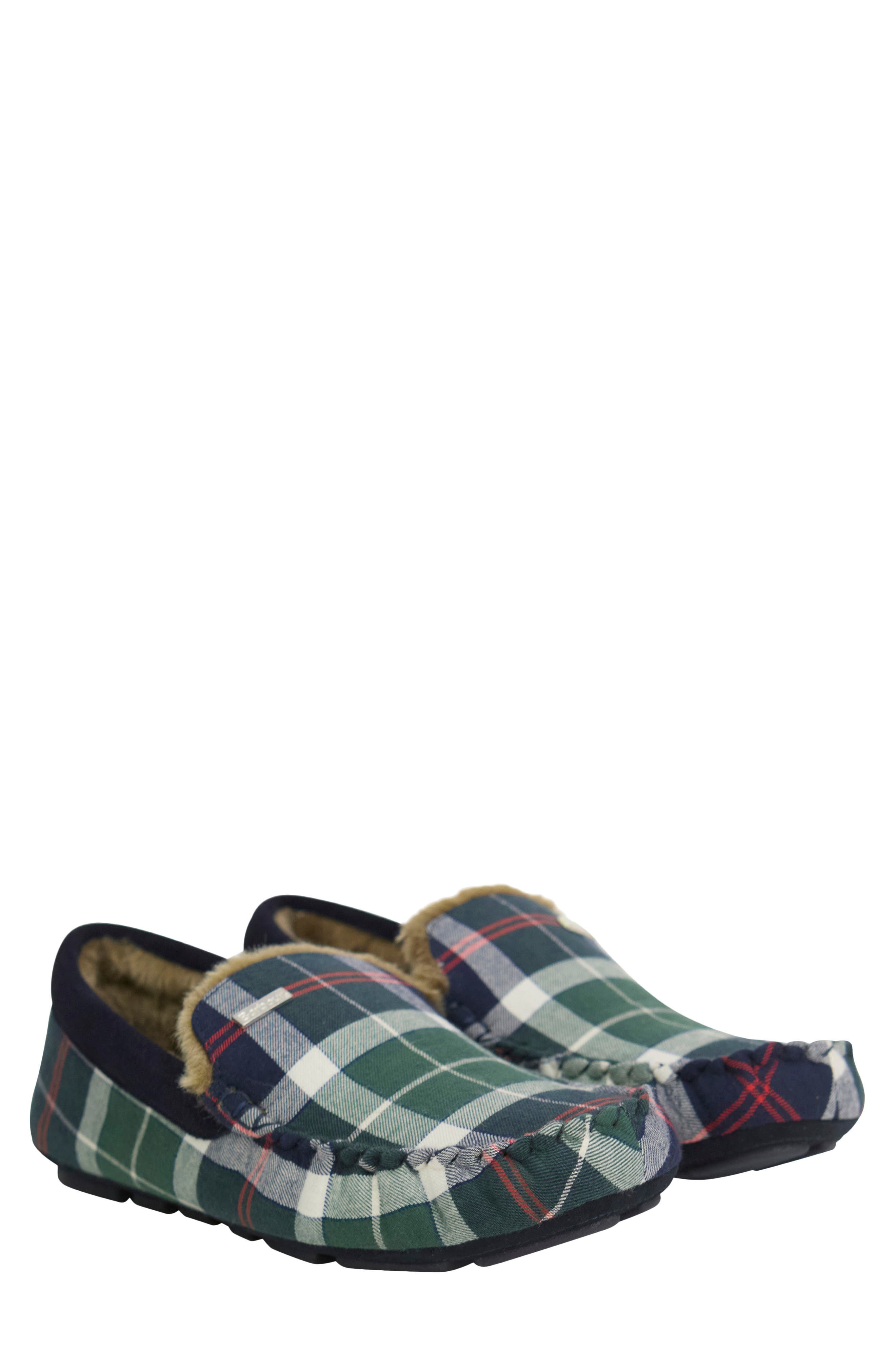 Monty Faux Fur Lined Slipper, Main, color, EVERGREEN FESTIVE TARTAN