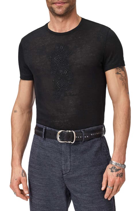 Rose Vine Embroidered Linen T-Shirt