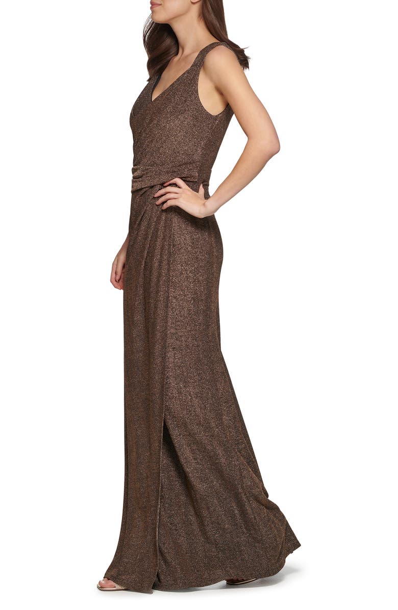 DKNY Ruched Maxi Dress, Alternate, color, Gold/ Black