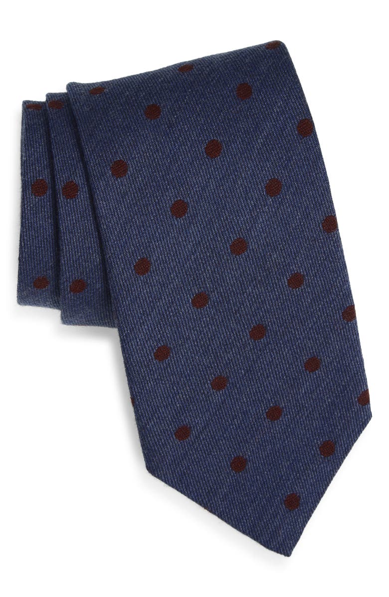 David Donahue Polka Dot Wool & Cashmere Tie, Main, color, Denim