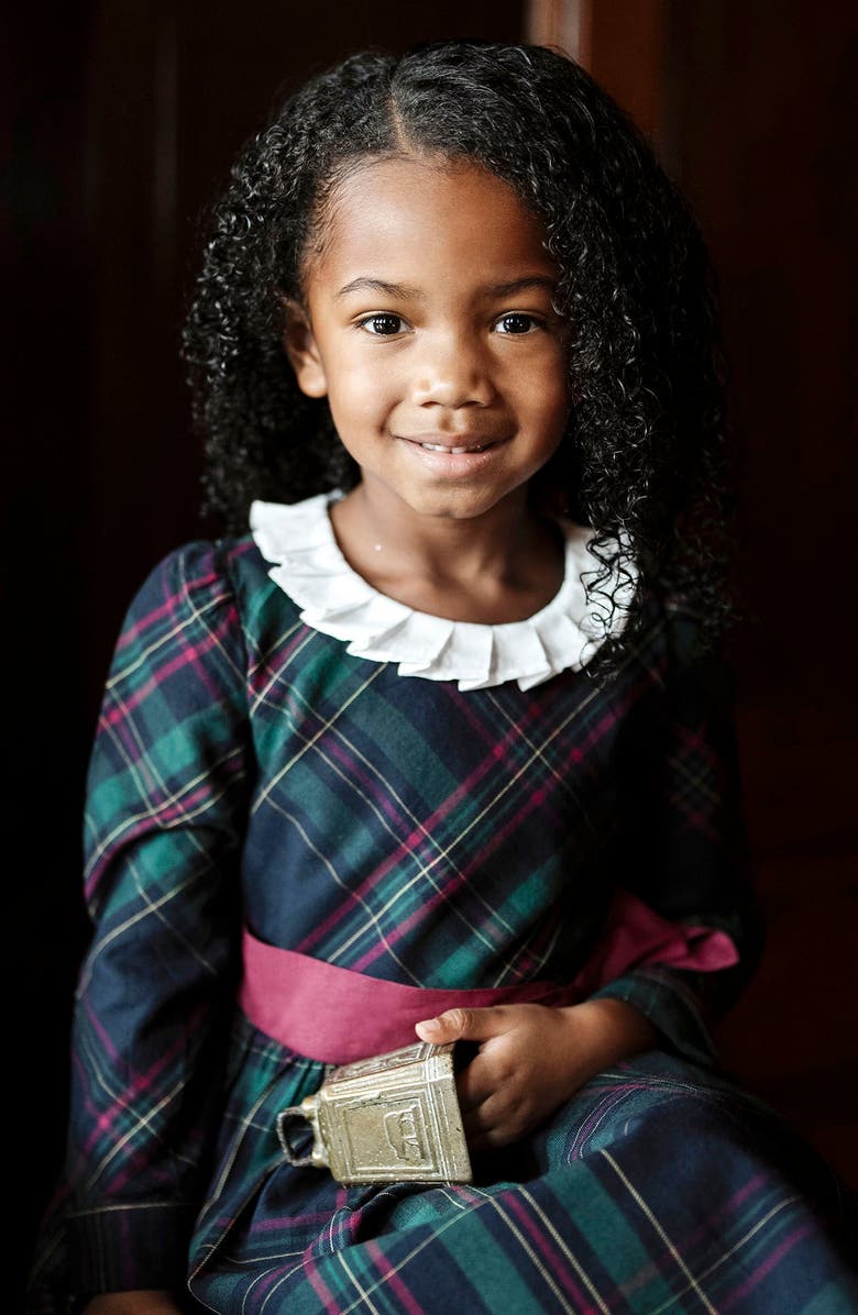 Hope & Henry Kids' Organic Pleated Collar Dress with Sash, Alternate, color, Scottish Plaid