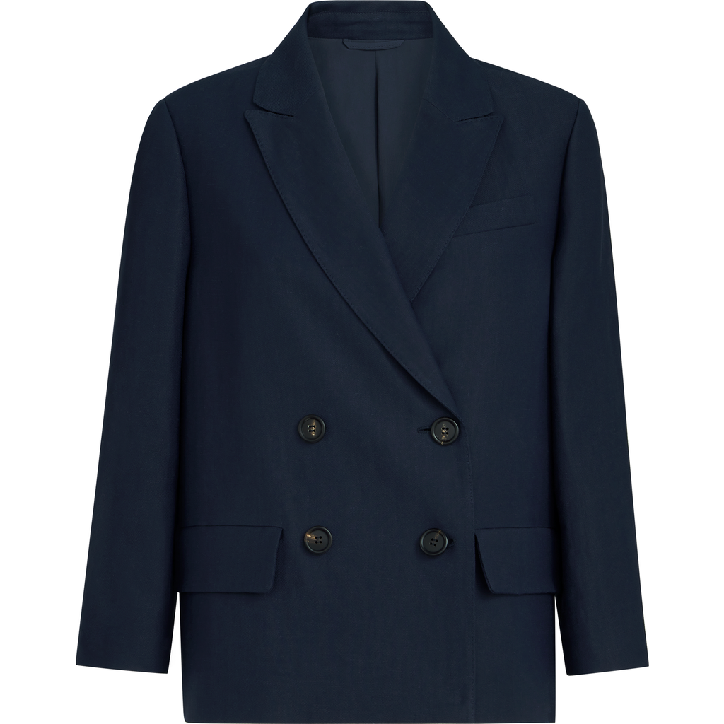 Brunello Cucinelli Fluid Twill Blazer With Monili In Blue