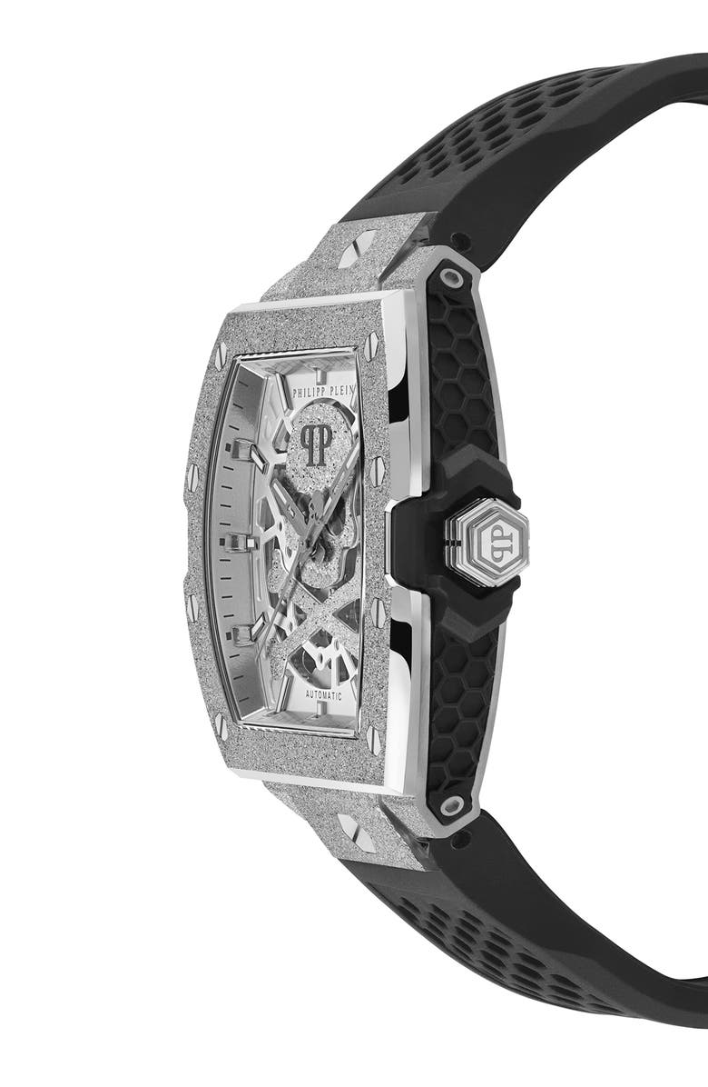 PHILIPP PLEIN The Skeleton Frosted Silicone Strap Watch, 44mm, Alternate, color, Stainless Steel