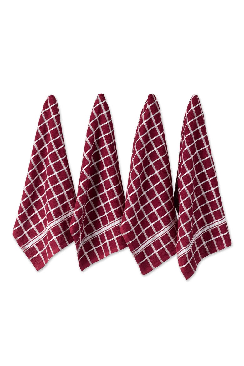 Windowpane Terry Dishtowel Set/4, Main, color, Wine