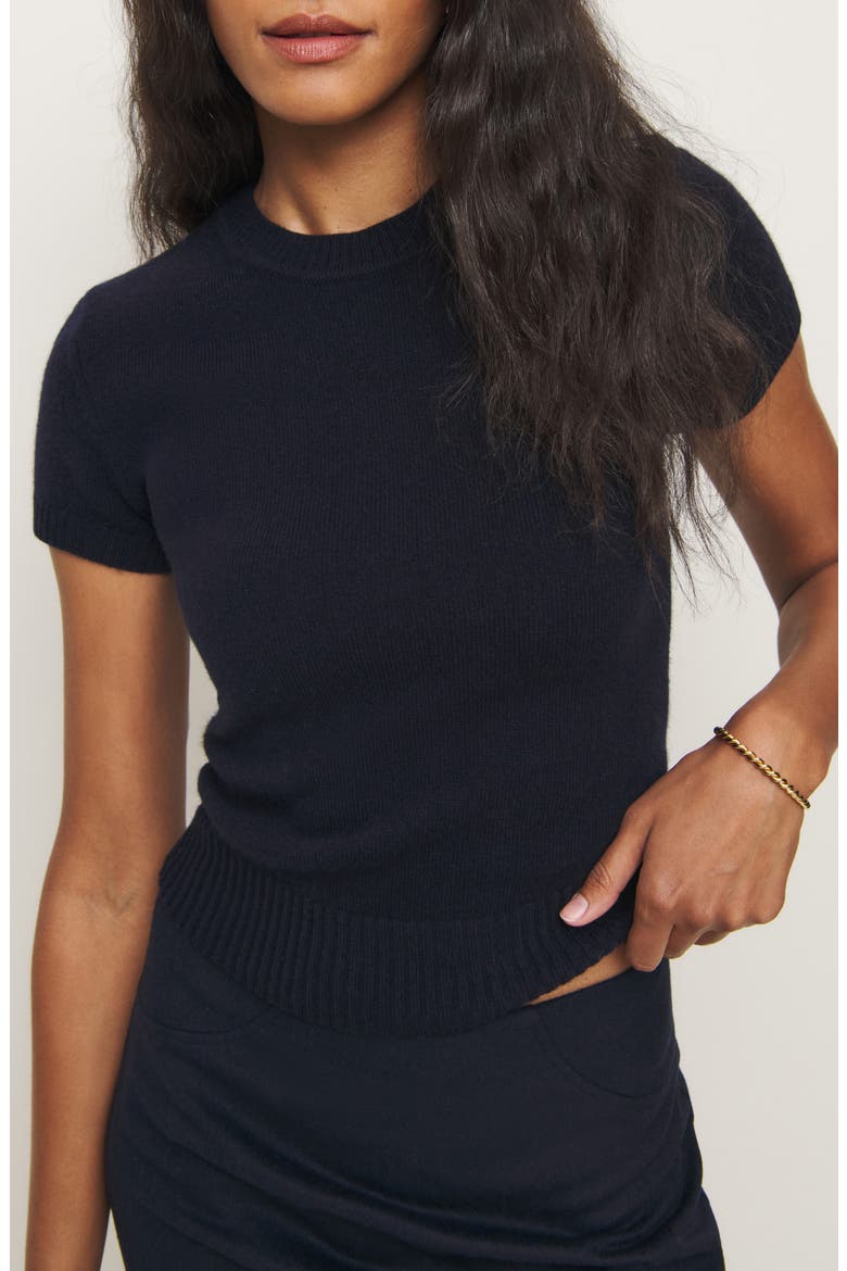 x Kacey Musgraves Natalie Short Sleeve Wool Sweater, Main, color, NAVY
