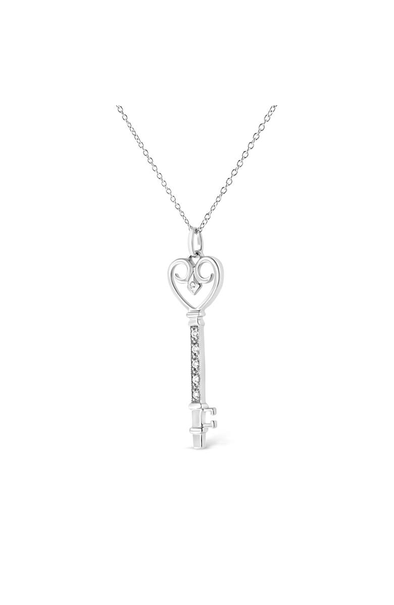 Haus of Brilliance Silver Pave and Bezel-Set Diamond Accent Key Heart and Lock Pendant Necklace, Alternate, color, White