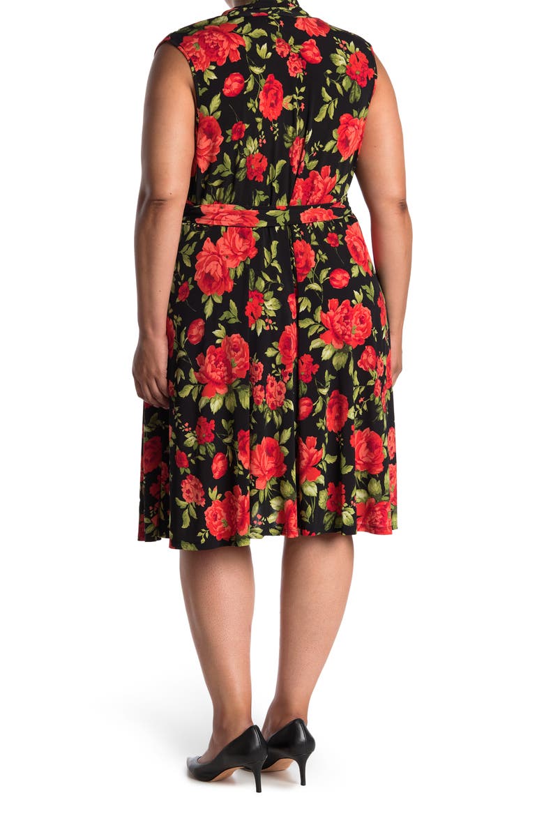 Prescott Fit & Flare Belted Knee Length Dress, Alternate, color, CARNATION