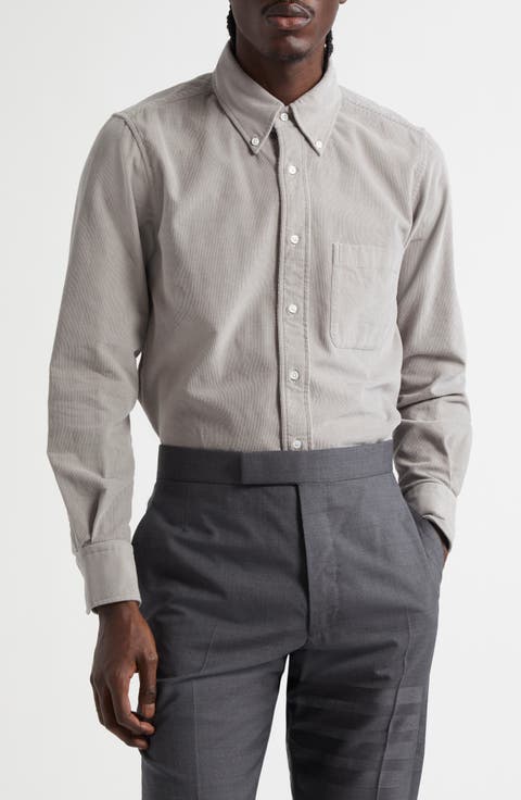 Straight Fit Cotton Corduroy Button-Down Shirt