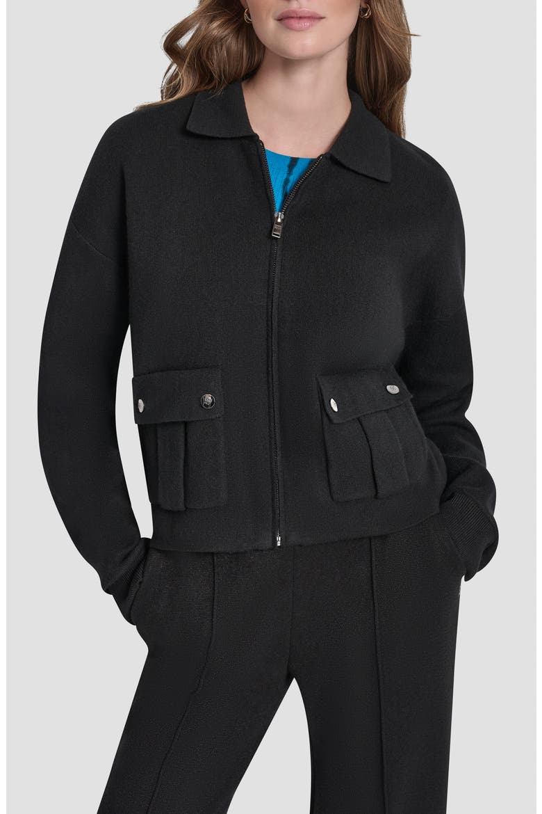 Collared Zip Cardigan, Main, color, BLACK