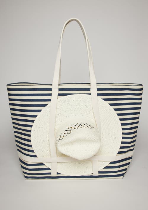 Hat Attack Sunhat Sized Traveler Tote In Navy Stripe