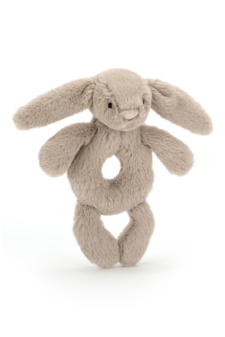 Bashful Bunny 7-Inch Ring Rattle, Main, color, BROWN