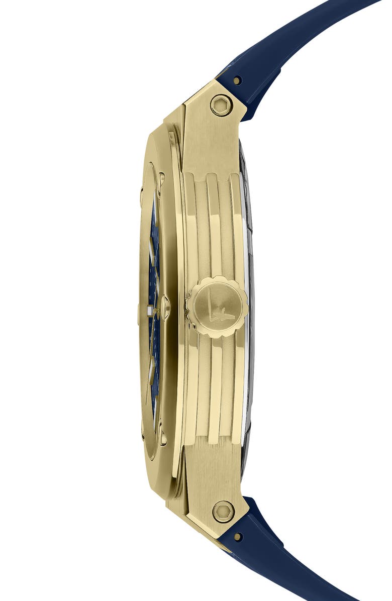 FERRAGAMO F-80 Chronograph Silicone Strap Watch, 44mm, Alternate, color, Yellow Gold