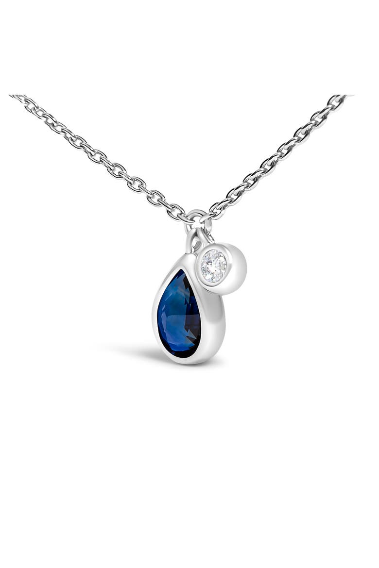 14K White Gold Pear Blue Sapphire and Diamond Charm Pendant Necklace, Alternate, color, White