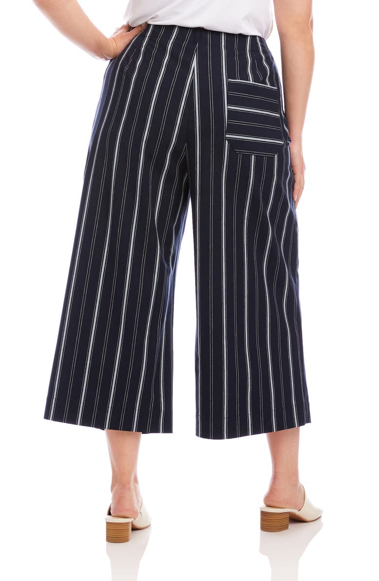 Karen Kane Stripe Wide Leg Crop Pants, Alternate, color, Navy