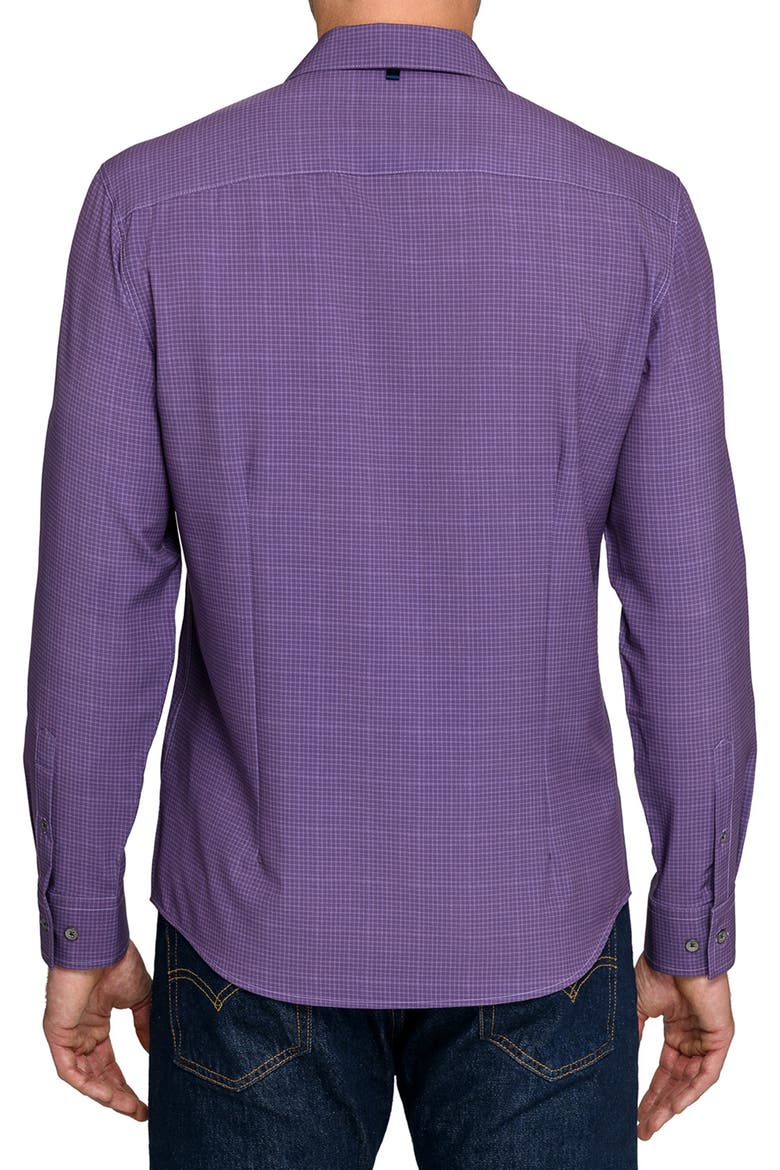 Slim Fit Square Geo Print Performance Button-Up Shirt, Alternate, color, PURPLE