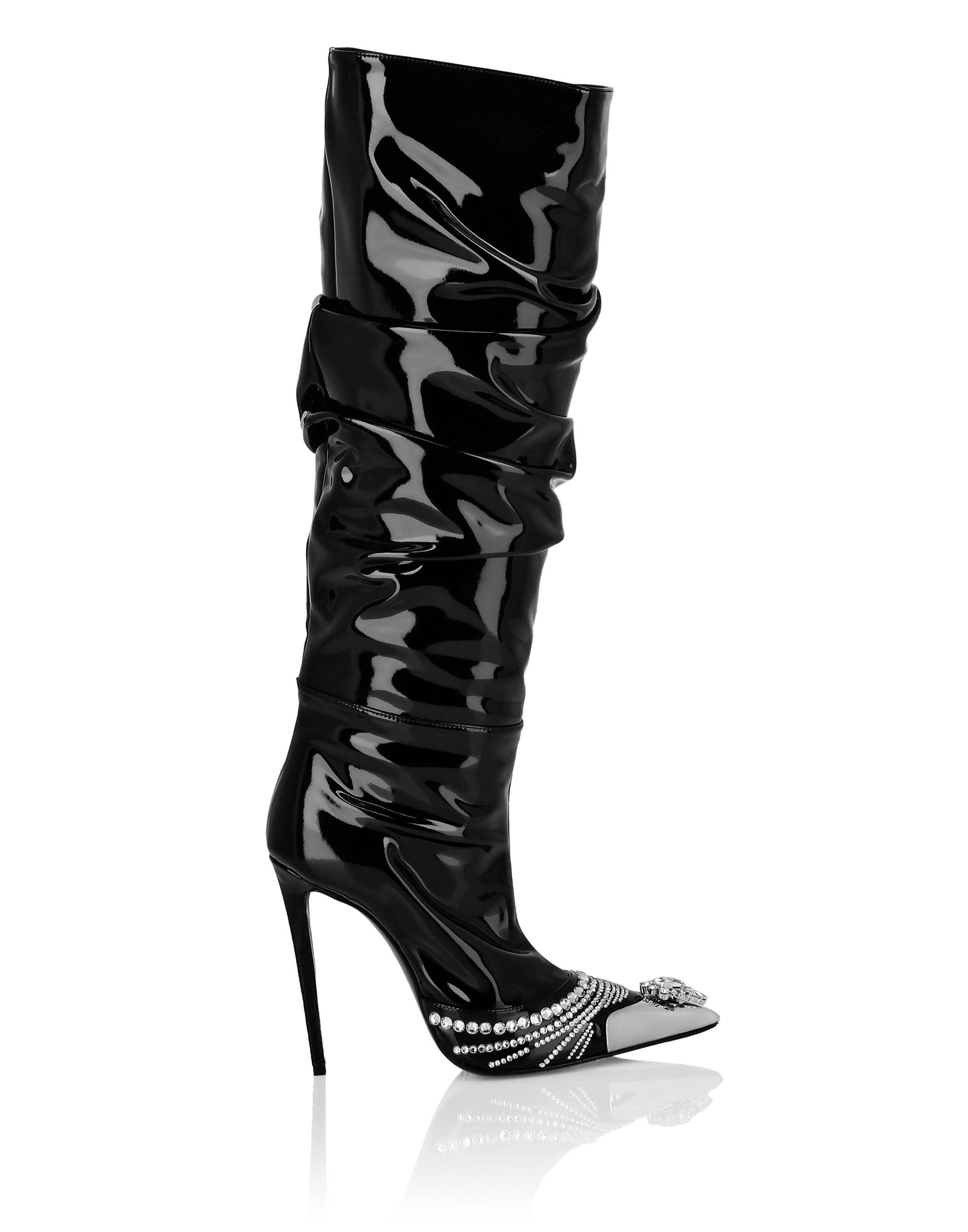 Patent Leather Boots Hi-Heels Women, Alternate, color, black