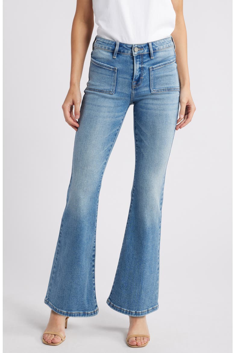 Patch Pocket Flare Jeans, Main, color, MEDIUM WASH