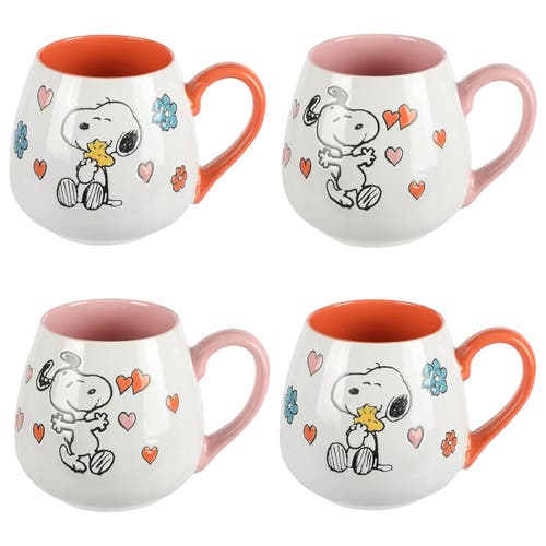 Peanuts Mothers Baby 4 Piece 20 Ounce Stoneware Belly Mug Set And Pink In Multi