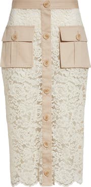 L'AGENCE Shae Mixed Media Cotton Blend Lace Skirt