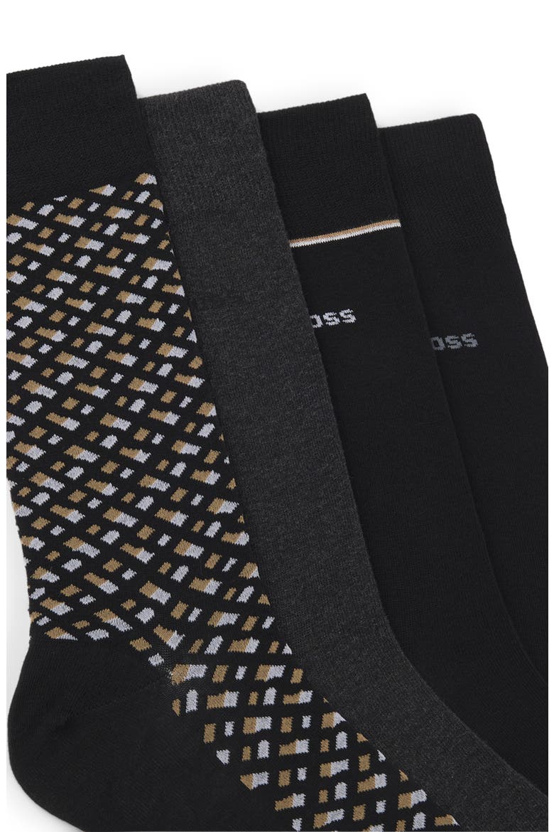 Assorted 4-Pack Monogram & Solid Cotton Blend Dress Socks Gift Box, Alternate, color, BLACK