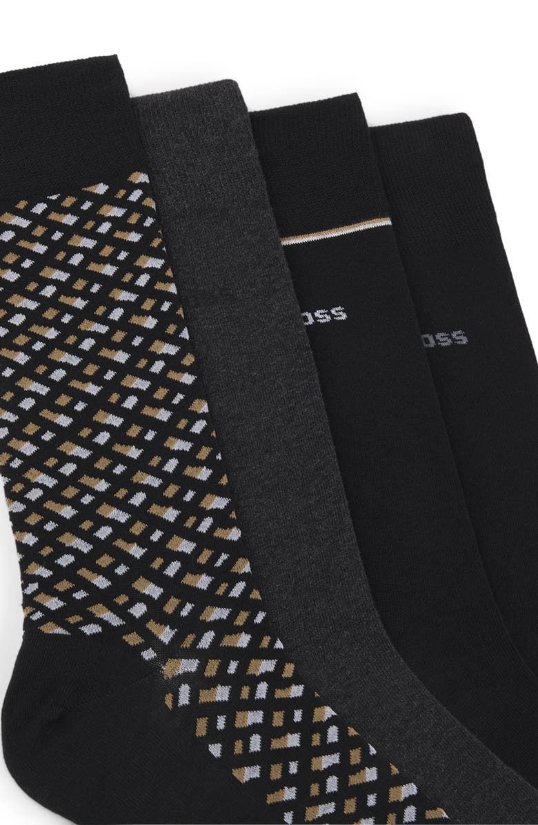 BOSS Assorted 4-Pack Monogram
Solid Cotton Blend Dress Socks Gift Box, Alternate, color, Black