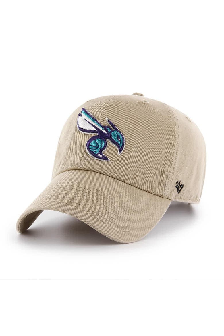Men's '47  Khaki Charlotte Hornets Logo Clean Up Adjustable Hat, Main, color, Khaki