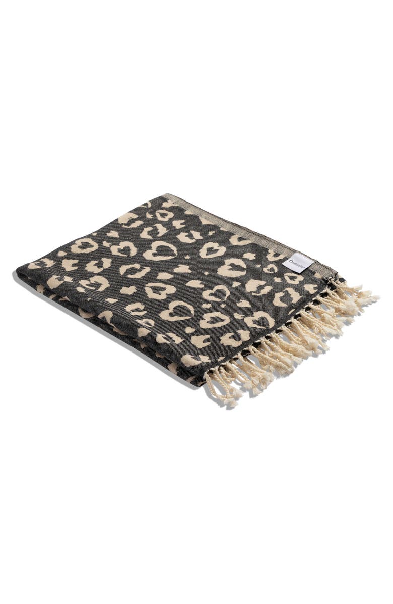 InfuseZen Leopard Heart Organic Turkish Towel, Alternate, color, Black
