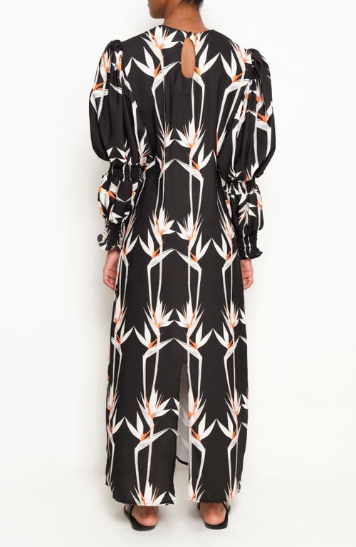 The Lulo Project Makeda Print Long Sleeve Maxi Dress In Birds Of Paradise Black