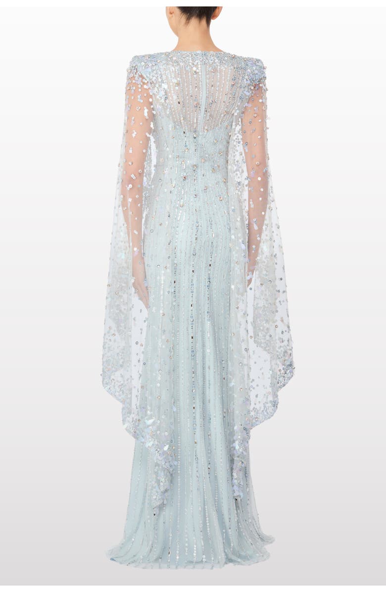 Jenny Packham Blaize Embellished Cape Maxi Dress, Alternate, color, Porcelain