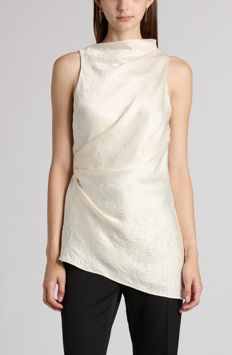 McQueen Asymmetric Crinkled Satin Top, Main, color, Oyster