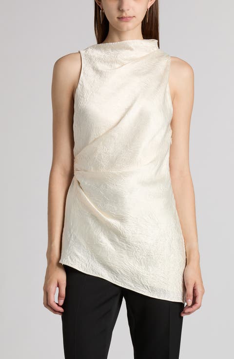 Asymmetric Crinkled Satin Top