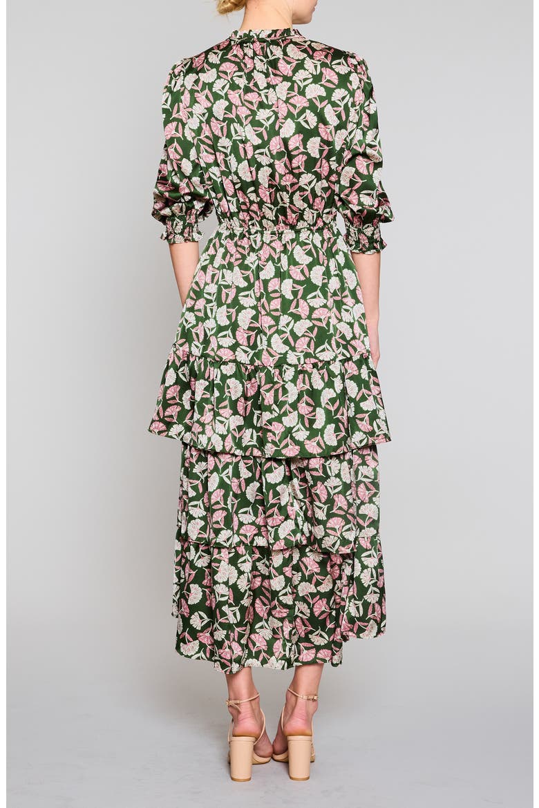 Puff Sleeve Tiered Midi Dress, Alternate, color, OLIVE MULTI