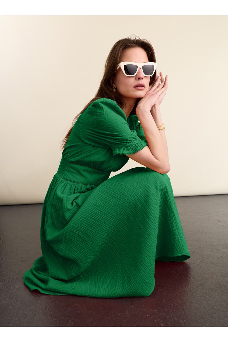 Bella Organic Cheesecloth Midi Dress, Alternate, color, Bright Emerald