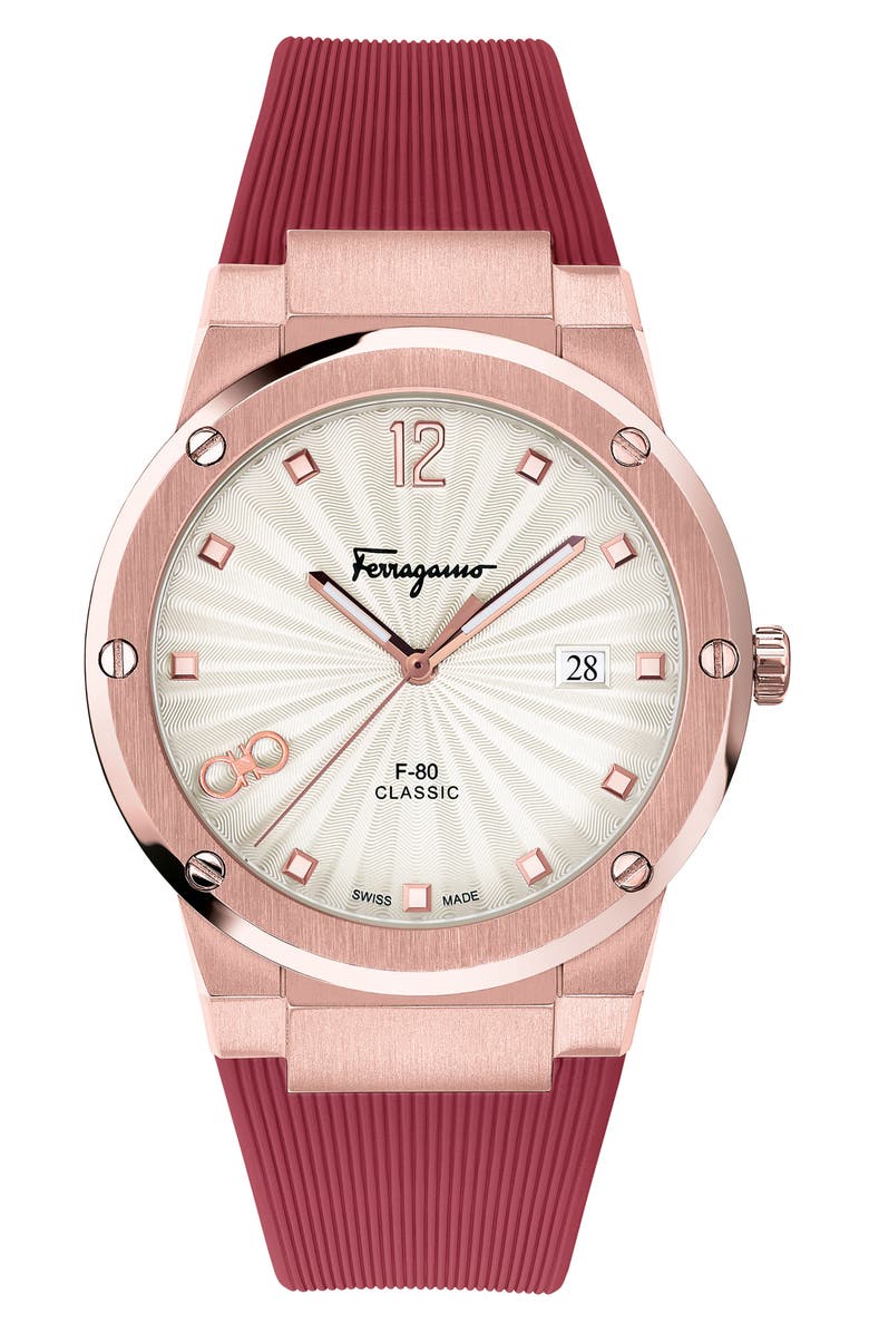 FERRAGAMO F-80 Classic Rubber Strap Watch, 41mm, Main, color,