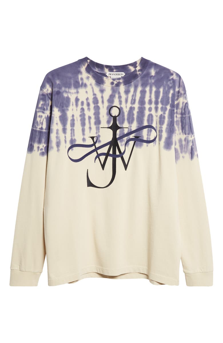 JW Anderson Tie Die Ribbon Anchor Logo T-Shirt, Main, color, Ecru/ Navy