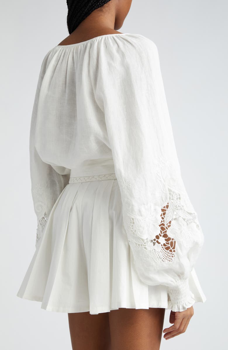 Ramy Brook Flora Long Sleeve Linen Top, Alternate, color, White Embroidered Bo