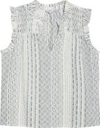 Rails Arlene Eyelet Embroidered Linen Blend Ruffle Shoulder Top