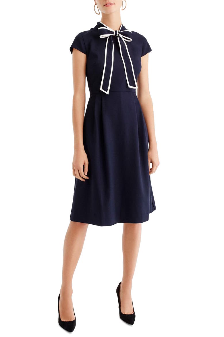 Tie-Neck Dress, Main, color, NAVY