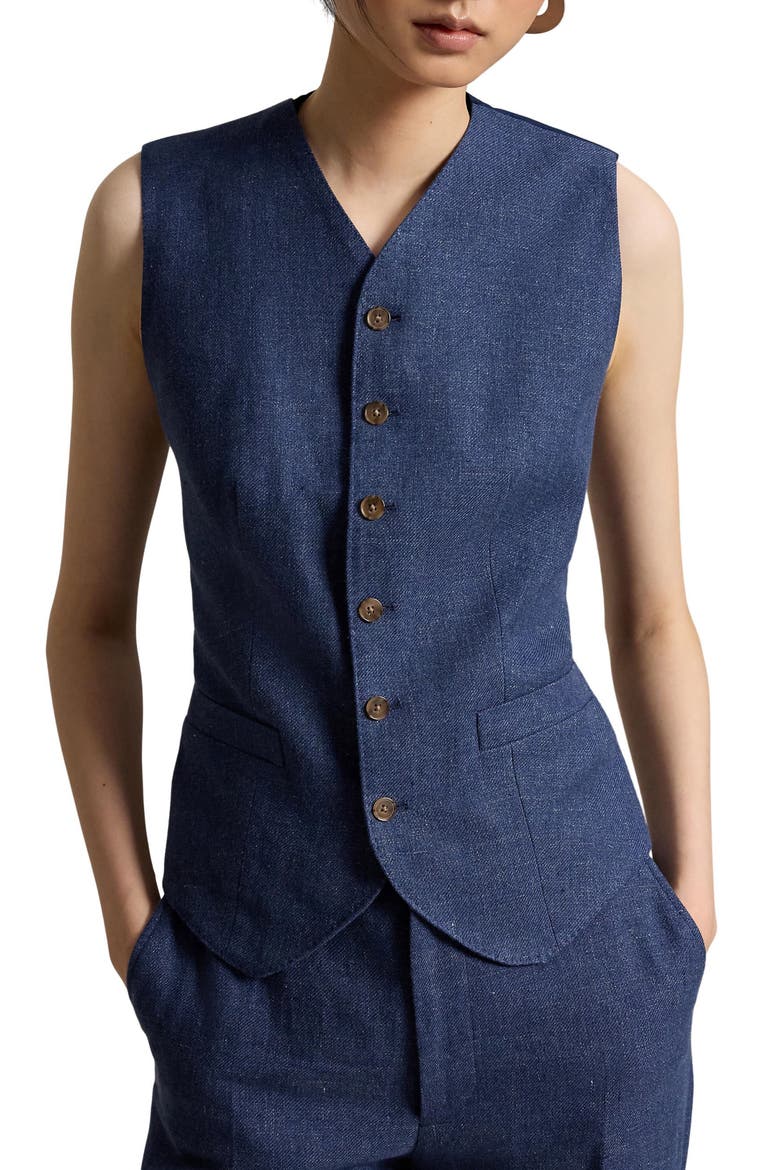 Linen & Cotton Vest, Main, color, BLUE MELANGE