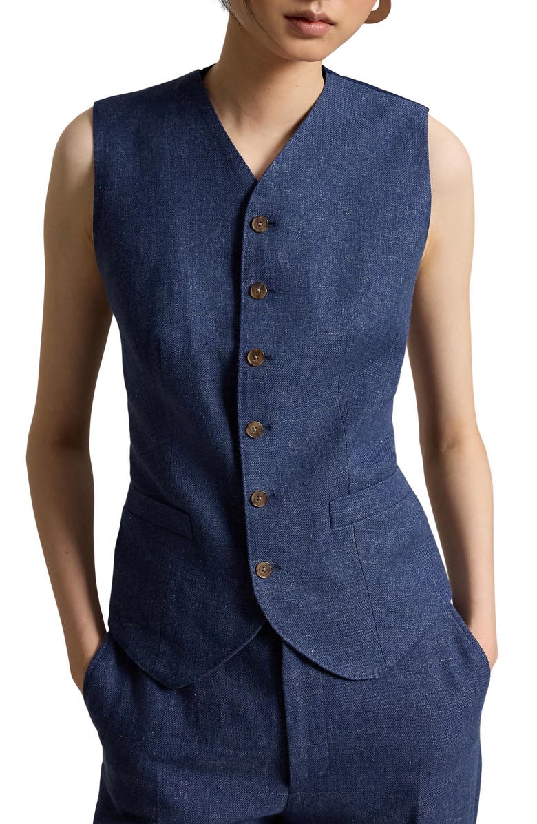 Polo Ralph Lauren Linen & Cotton Vest, Main, color, Blue Melange