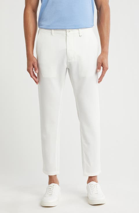 GUZYING Men's Summer Casual Slacks, White Mid Waist Full
