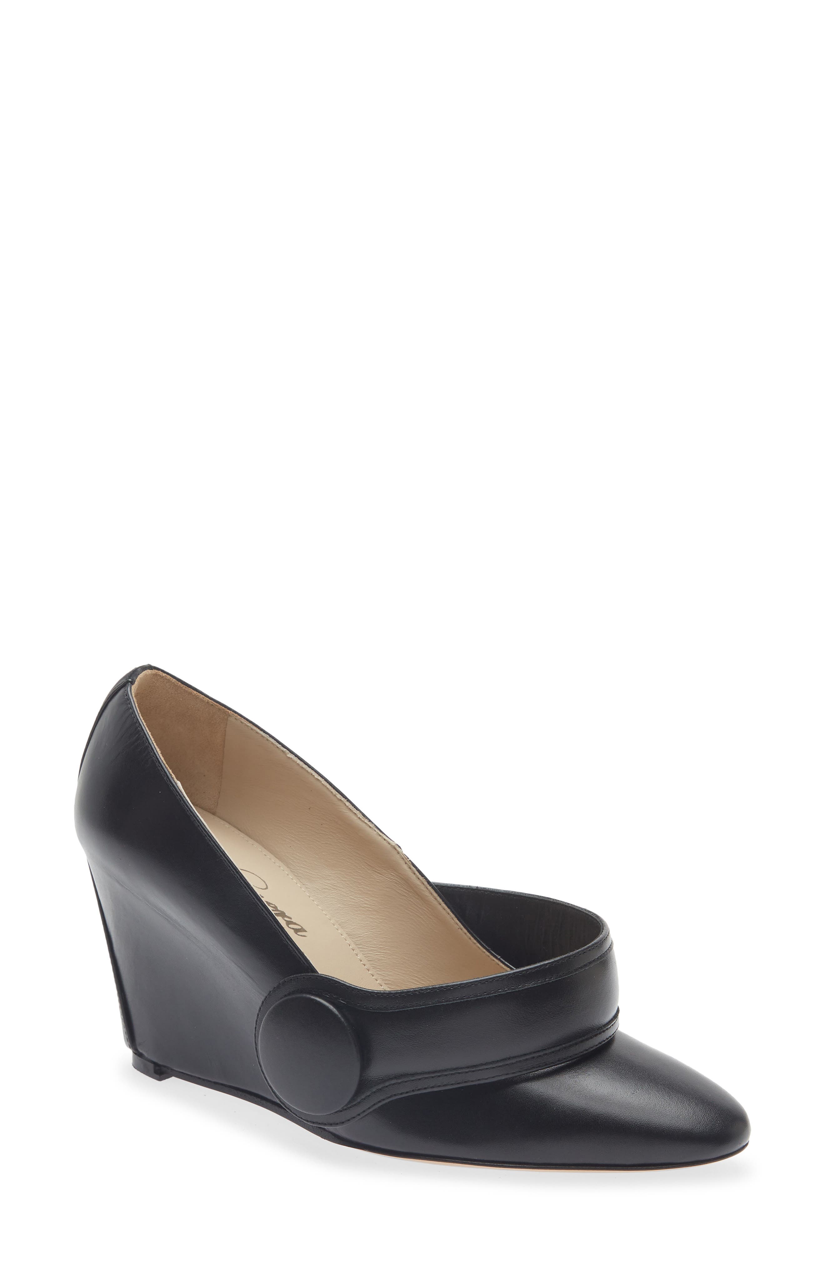 Leather Wedge Pump, Main, color, BLACK
