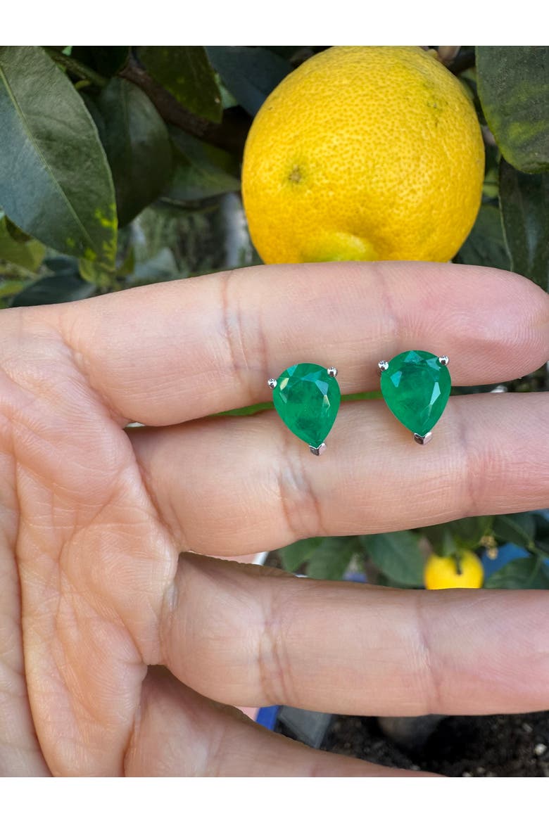 Pear Emerald Stud Earrings, Alternate, color, green
