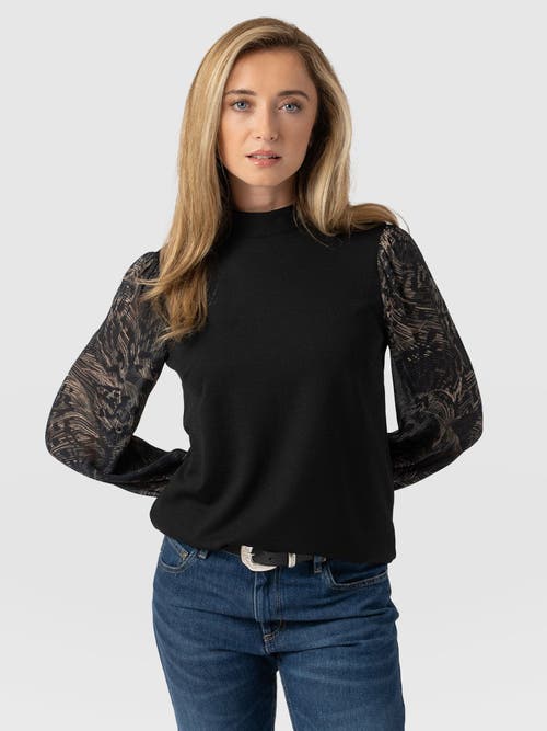 Saint And Sofia Saint + Sofia Penny Puff Sleeve Long Sleeve Top In Black